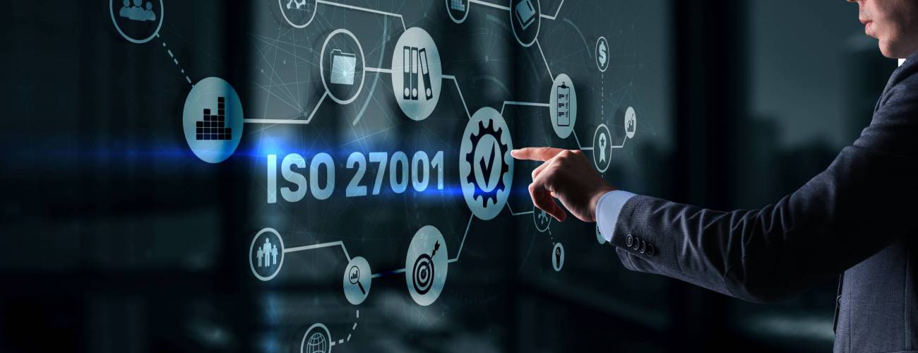 ISO 27001. International information security standard. Concept of ISO standards quality control warranty.